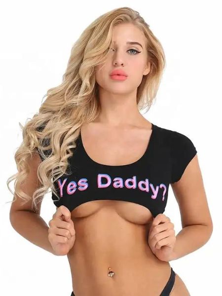 LETTER PRINTED CROP TOPS " YES DADDY "