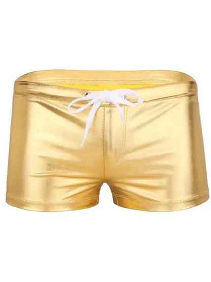 MEN'S DRAWSTRING SHINY PATENT LEATHER BOXER SHORTS - GOLD