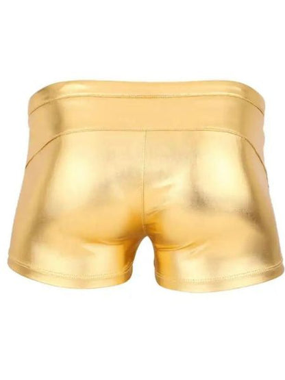 MEN'S DRAWSTRING SHINY PATENT LEATHER BOXER SHORTS - GOLD