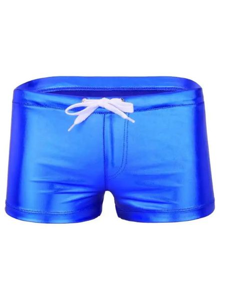 MEN'S DRAWSTRING SHINY PATENT LEATHER BOXER SHORTS - BLUE