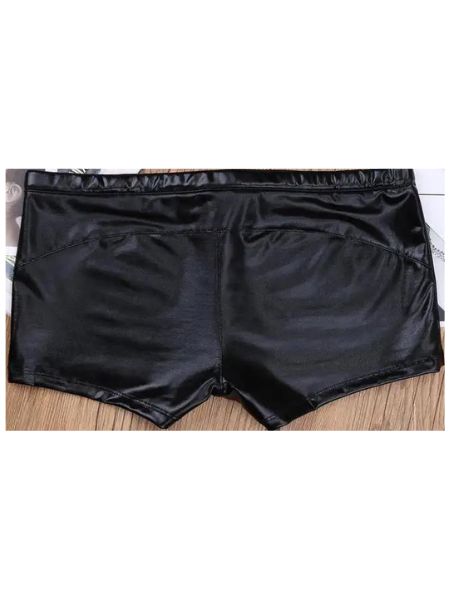 MEN'S DRAWSTRING SHINY PATENT LEATHER BOXER SHORTS - BLACK