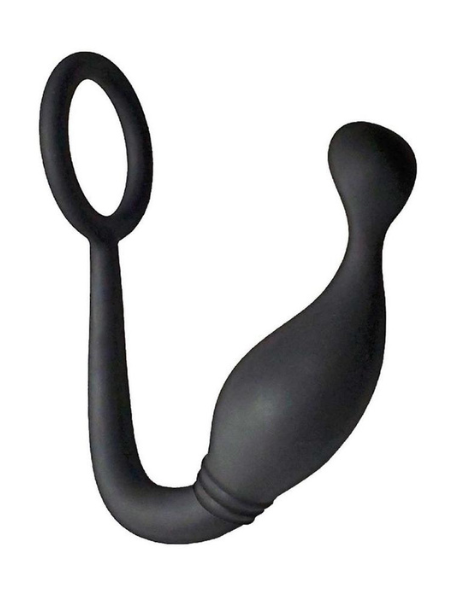 P-SPOT PLEASURE SILICONE ANAL PLUG AND COCK RING - BLACK