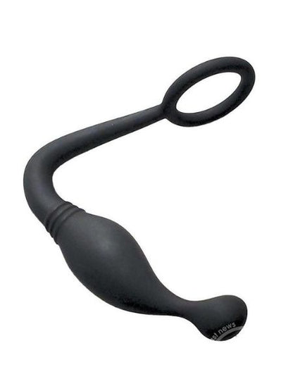 P-SPOT PLEASURE SILICONE ANAL PLUG AND COCK RING - BLACK