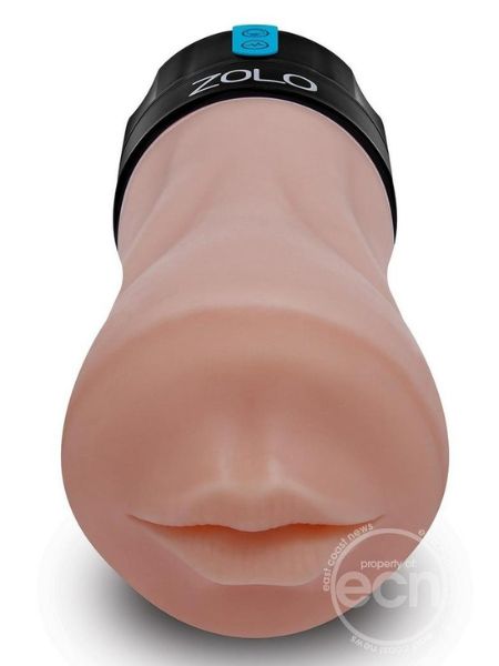 RECHARGEABLE SILICONE VIBRATING DEEP THROAT BLOWBOT MASTURBATOR - CARAMEL/BLACK