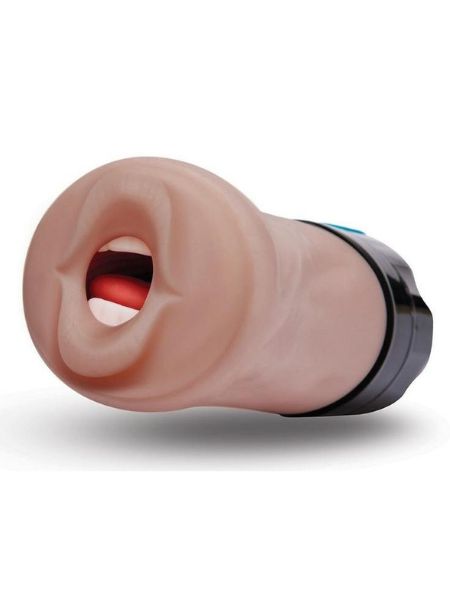 RECHARGEABLE SILICONE VIBRATING DEEP THROAT BLOWBOT MASTURBATOR - CARAMEL/BLACK