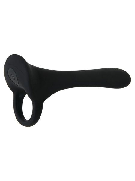 RECHARGEABLE SILICONE VIBRATING COCK RING WITH LONG BULLET - BLACK