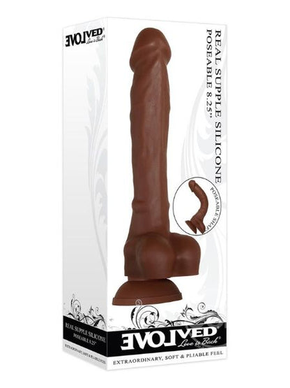 POSEABLE SILICONE DILDO WITH BALLS 8.25 INCH - CHOCOLATE