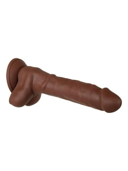 POSEABLE SILICONE DILDO WITH BALLS 8.25 INCH - CHOCOLATE