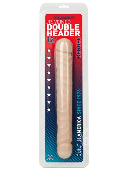 VEINED DOUBLE HEADER BENDER DILDO 12 IN - VANILLA