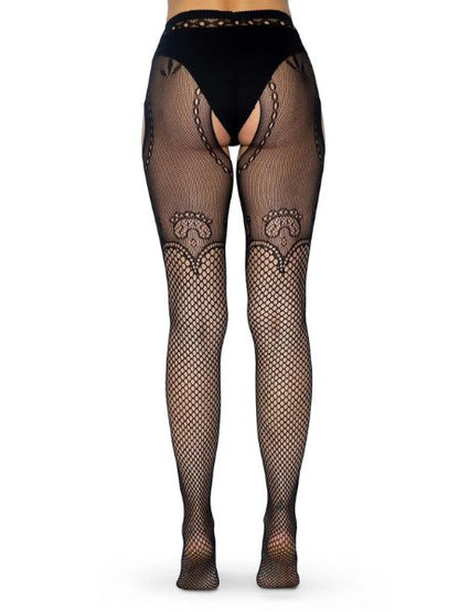 INDUSTRIAL NET SUSPENDER HOSE WITH DUCHESS LACE TOP ACCENT