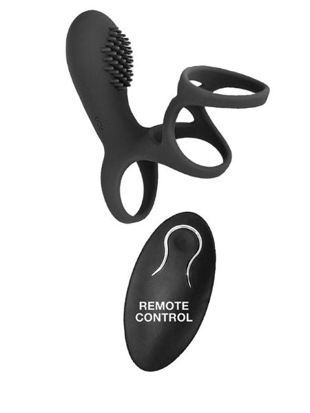 VIBRATING CLITORAL STIMULATING COCK CAGE WITH REMOTE CONTROL - BLACK