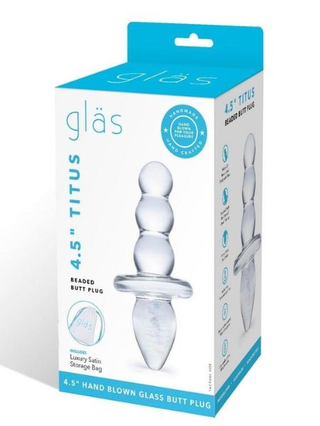 GLAS TITUS BEADED BUTT PLUG - CLEAR
