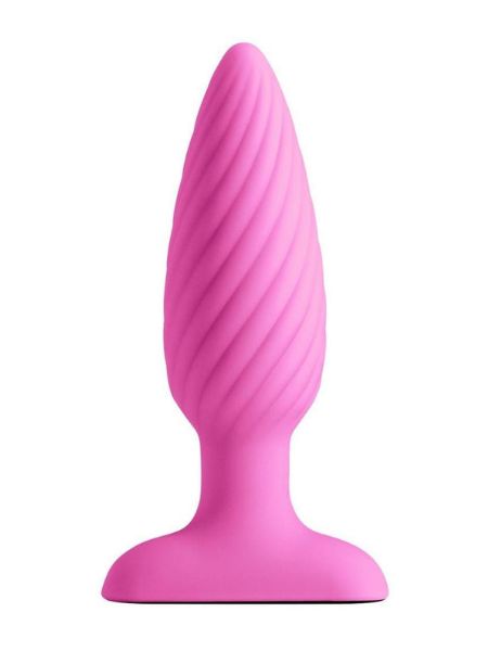 RECHARGEABLE SILICONE RIBBED ANAL PLUG - PINK