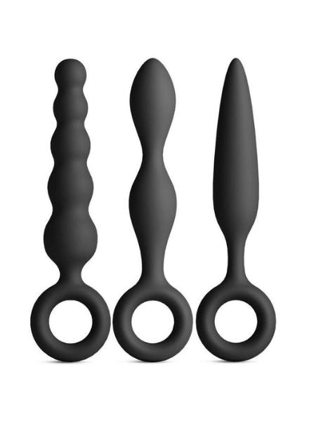 SILICONE ANAL PLUG SET ( 3 PIECE ) - BLACK