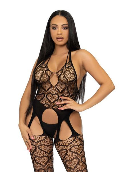 HEART NET SUSPENDER BODY STOCKING