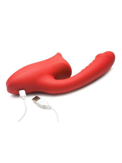 KISSING MOTION & TONGUE RECHARGEABLE SILICONE RABBIT VIBRATOR - RED