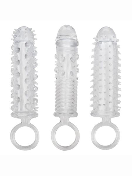 TEXTURED EXTENSION SET PENIS SLEEVES ( 3 PICES ) - CLEAR