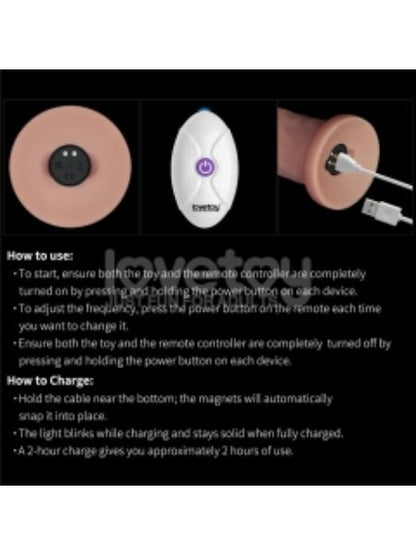 VIBRATING SLIDING SKIN SILICONE DONG WITH REMOTE CONTROL - 9 IN