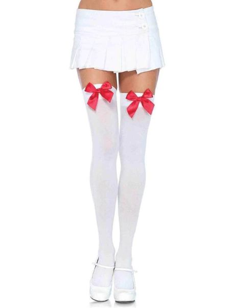 OPAQUE THIGH HIGHS WITH RED BOW