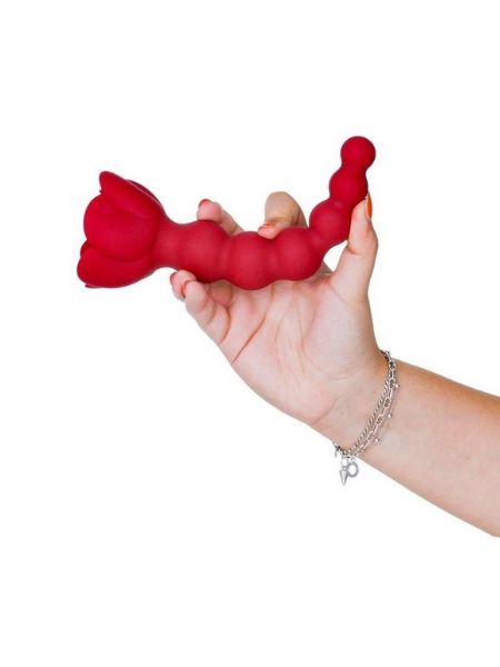 ROSE RECHARGEABLE SILICONE BEADED ANAL PROBE WITH BONUS BULLET - RED