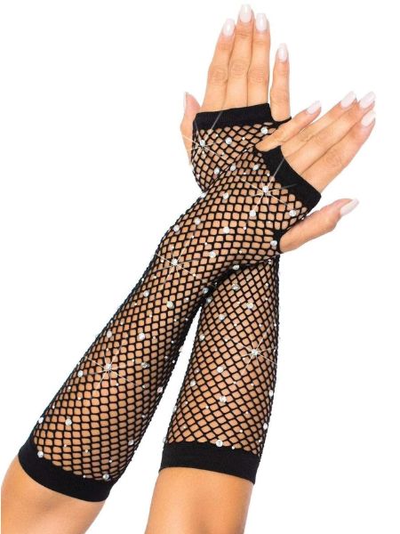 RHINESTONE FISHNET ARM WARMERS GLOVES