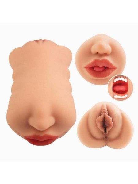 PUSSY/MOUTH DOUBLE SIDED MASTURBATOR - VANILLA