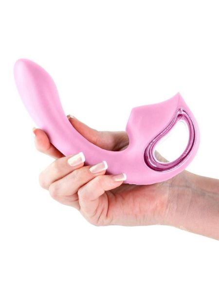 RECHARGEABLE SILICONE DUAL VIBRATOR WITH AIR PULSE CLITORAL STIMULATOR - PINK