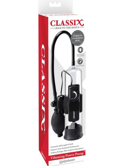 CLASSIX VIBRATING POWER PENIS PUMP - CLEAR AND BLACK