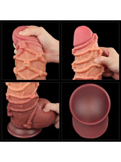 DUAL LAYERED PLATINUM SILICONE COCK WITH ROPE - 9.5 INCH