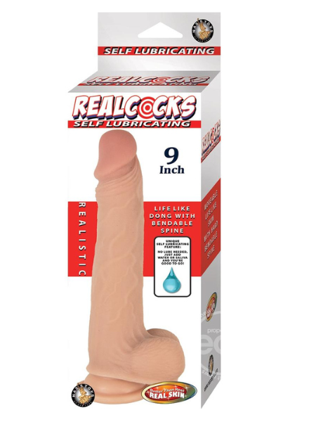 REALCOCKS SELF LUBRICATING BENDABLE DILDO WITH BALLS 9IN - VANILLA