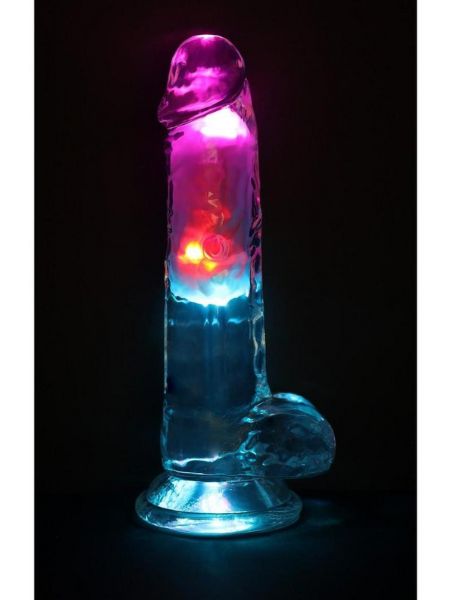 RECRGEABLE DILDO WITH BALLS AND REMOTE CONTROL 7 IN - CLEAR