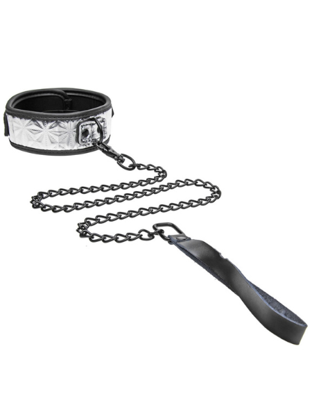 MASTER SERIES - PLATINUM BOUND CHAINED COLLAR AND LEASH - SILVER