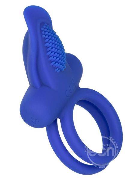 SILICONE RECHARGEABLE DUAL PLEASURE ENHANCER COCK RING - BLUE