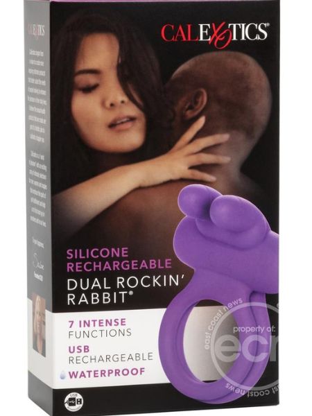 SILICONE RECHARGEABLE DUAL ROCKING RABBIT MULTI SPEED COCKRING WATERPROOF - PURPLE