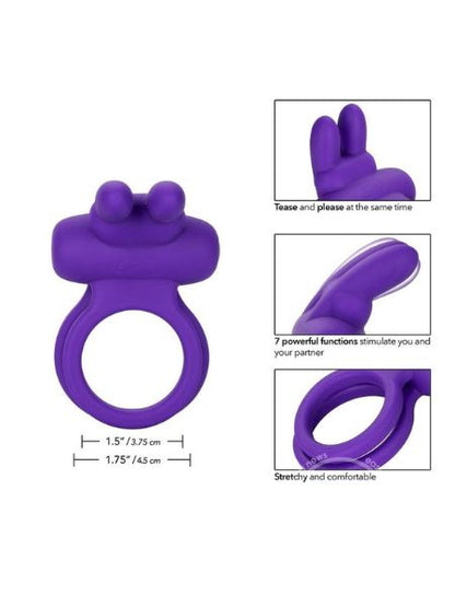 SILICONE RECHARGEABLE DUAL ROCKING RABBIT MULTI SPEED COCKRING WATERPROOF - PURPLE