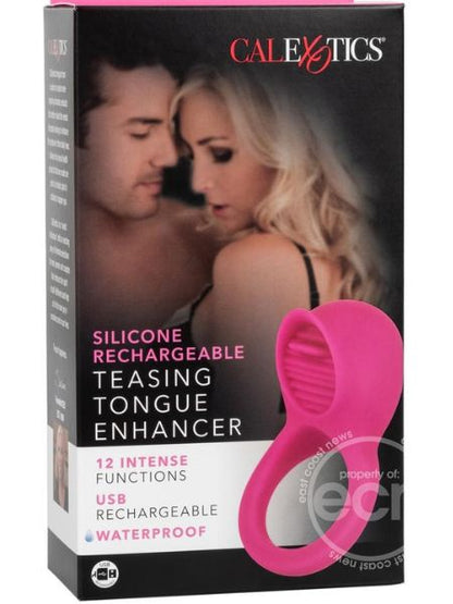 SILICONE VIBRATING TEASING TONGUE ENHANCER COCK RING - PINK