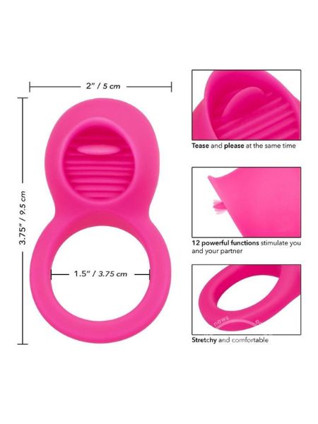 SILICONE VIBRATING TEASING TONGUE ENHANCER COCK RING - PINK