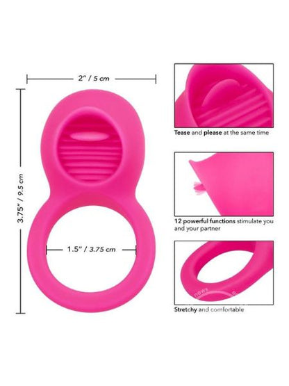 SILICONE VIBRATING TEASING TONGUE ENHANCER COCK RING - PINK