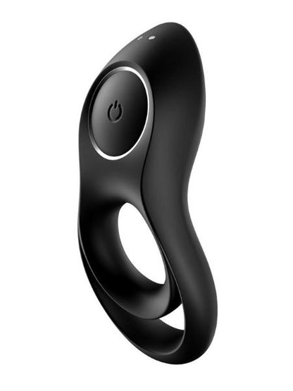 SATISFYER " LEGENDARY DUO " SILICONE VIBRATING COCK & BALL RING - BLACK