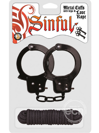 SINFUL METAL CUFFS WITH KEYS AND LOVE ROPE - RED