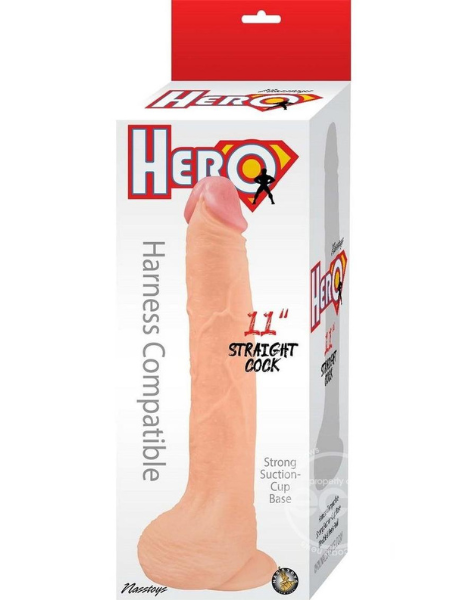 HERO STRAIGHT COCK REALISTIC DILDO WITH SUCTION CUP 11IN - VANILLA