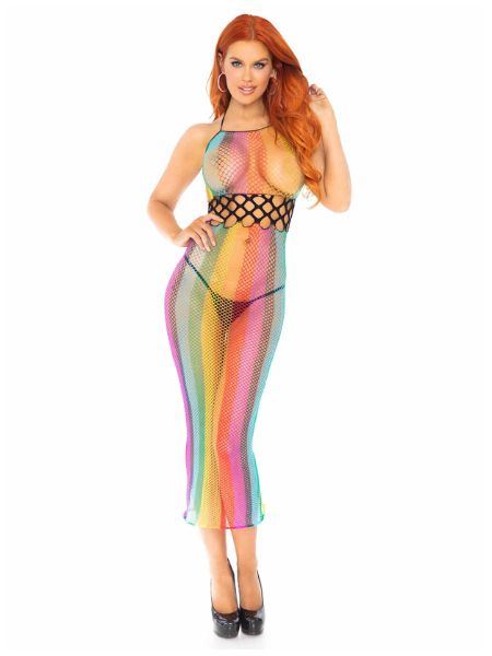 RAINBOW NET LONG HALTER DRESS