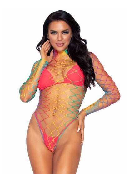 RAINBOW FISHNET BODYSUIT