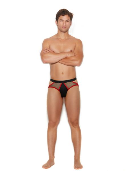 MEN'S FISHNET AND LYCRA JOCK STRAP WITH RED TRIM