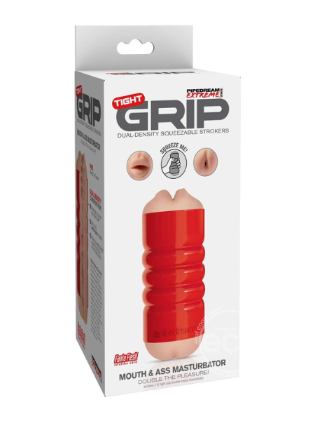 PIPEDREAM EXTREME TOYZ TIGHT GRIP MOUTH & ASS MASTURBATOR - MOUTH AND BUTT - RED/VANILLA