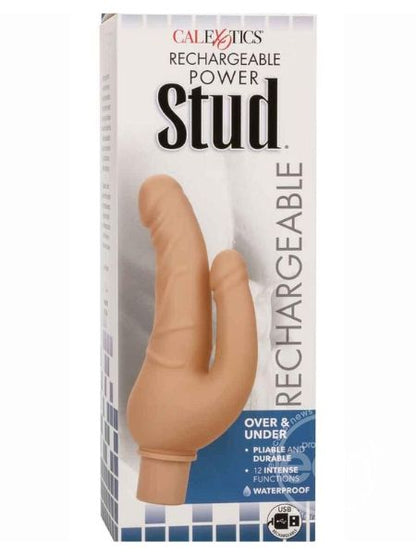 RECHARGEABLE POWER STUD OVER & UNDER SILICONE VIBRATING DOUBLE DONG