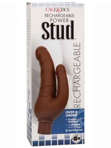 RECHARGEABLE POWER STUD OVER & UNDER SILICONE VIBRATING DOUBLE DONG