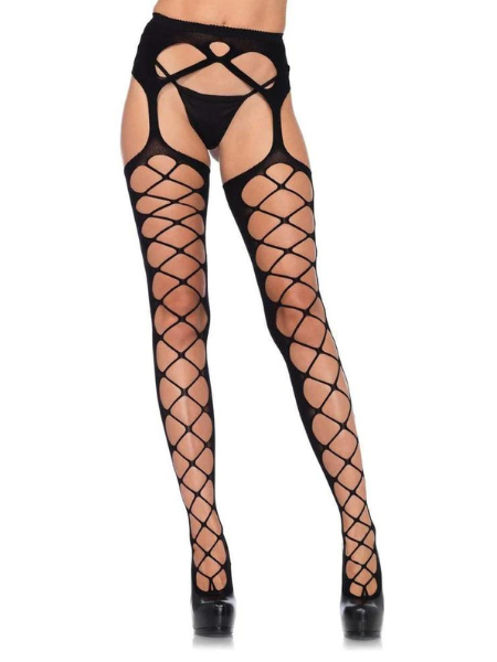 DIAMOND NET STOCKINGS WITH GARTER BELT