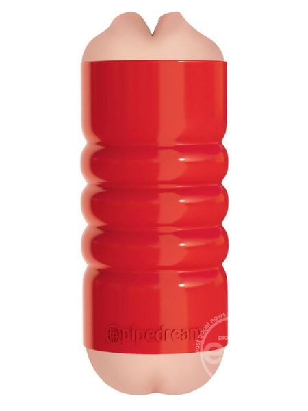 PIPEDREAM EXTREME TOYZ TIGHT GRIP MOUTH & ASS MASTURBATOR - MOUTH AND BUTT - RED/VANILLA