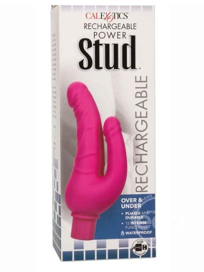 RECHARGEABLE POWER STUD OVER & UNDER SILICONE VIBRATING DOUBLE DONG